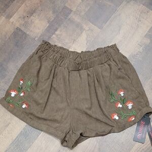 ROMWE Earth Colored Corduroy Embroidered High Waist Shorts Sz XL